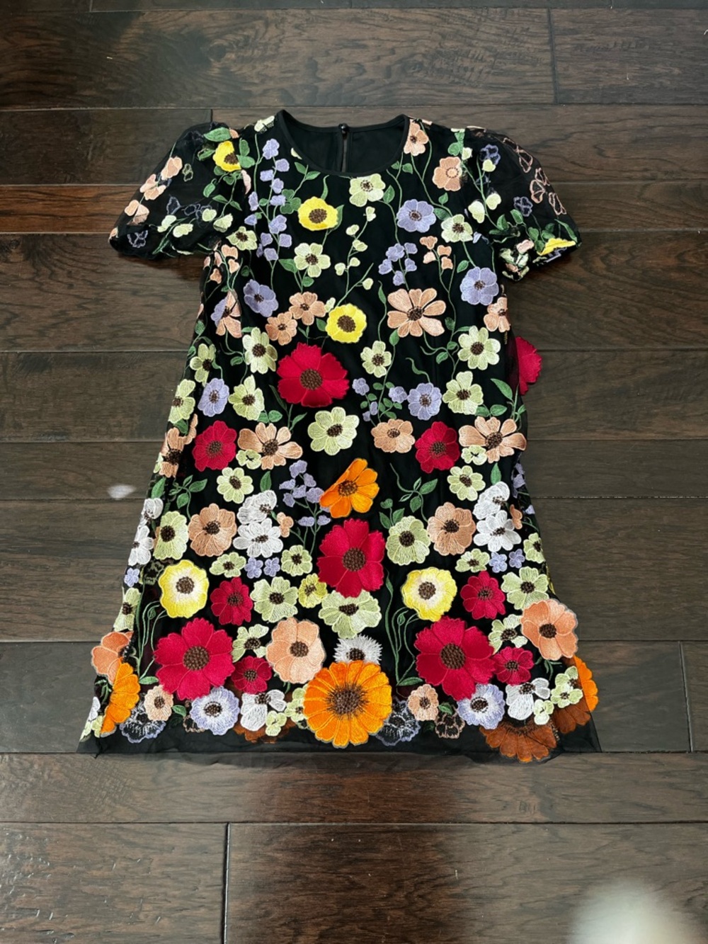 3-D Floral Mini Black Mesh  Dress; Size 4